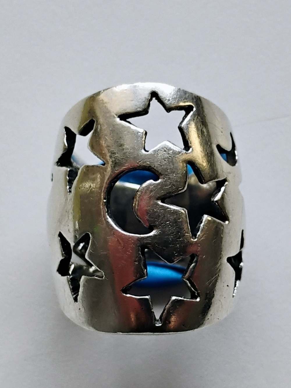 Large sterling silver ring with stars for small finger